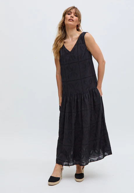Black Fully Tailored Low-Waist Midi Dress