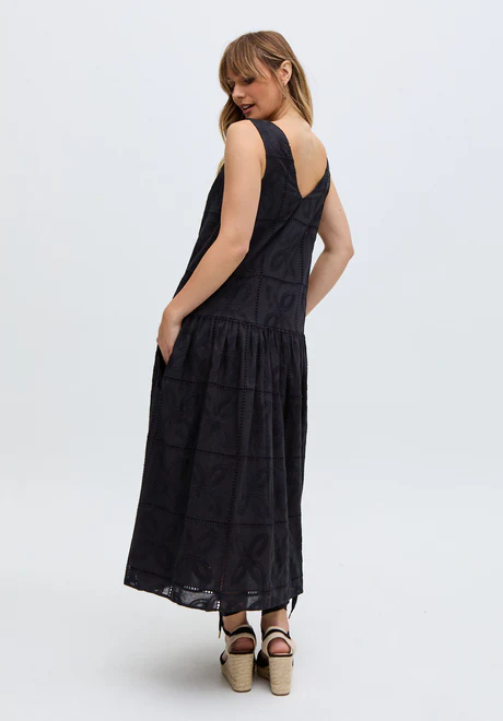 Black Fully Tailored Low-Waist Midi Dress